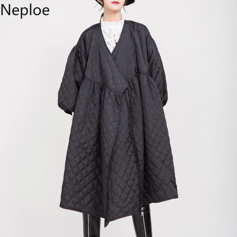 Neploe, хлопковое Женское пальто, новинка, ретро-фонарь, длинный рукав, с тиснением, длинная куртка, Корейская, черная, толстая, парка, свободная, Зимняя