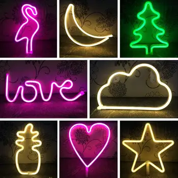 

Cool Creative Hollow Flamingo Heart Pineapple Shape Wedding Party Night Light Decor Neon Lamp