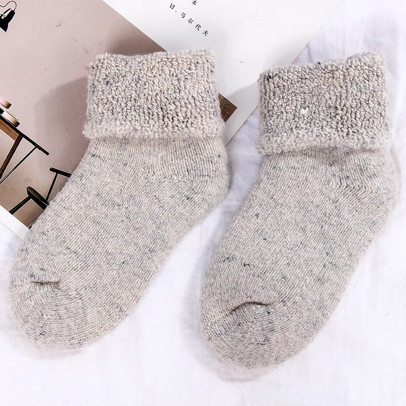 Очень толстые однотонные детские носки из мериносовой шерсти детские носки с кроликом теплые зимние носки для маленьких мальчиков и девочек - Цвет: grey