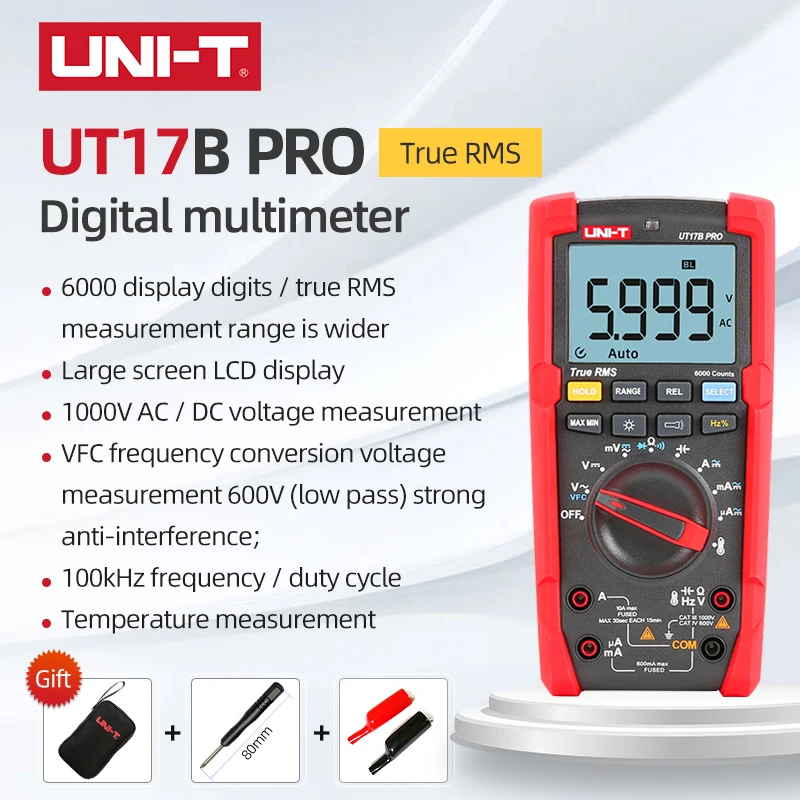 UNI T Цифровой мультиметр True RMS UT17B PRO/UT15B PRO 1000V AC/DC 6000 Дисплей знака после запятой VFC