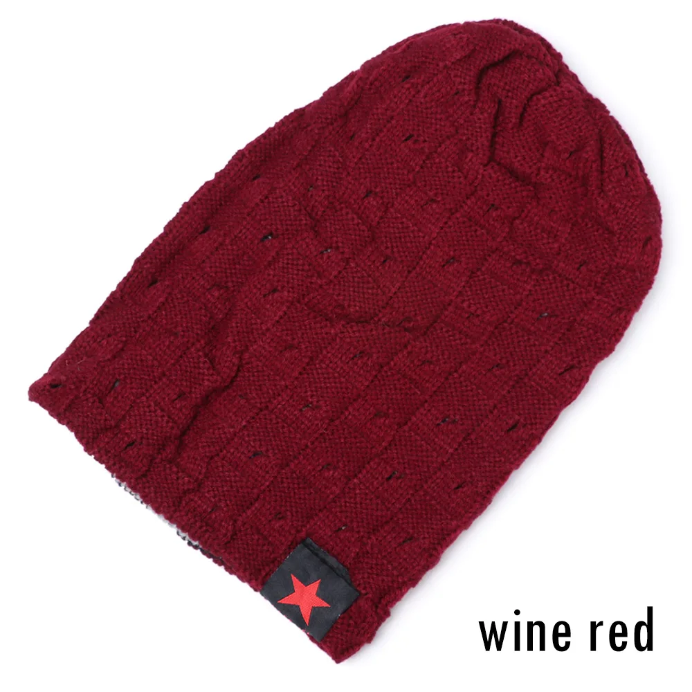 wine red 1 шт. Модный зимний теплый вязаный шапочки для женщин и мужчин мягкие не сужающиеся книзу мешковатые шапки повседневные унисекс с рисунком звезд Реверсивные шапки - Цвет: wine red