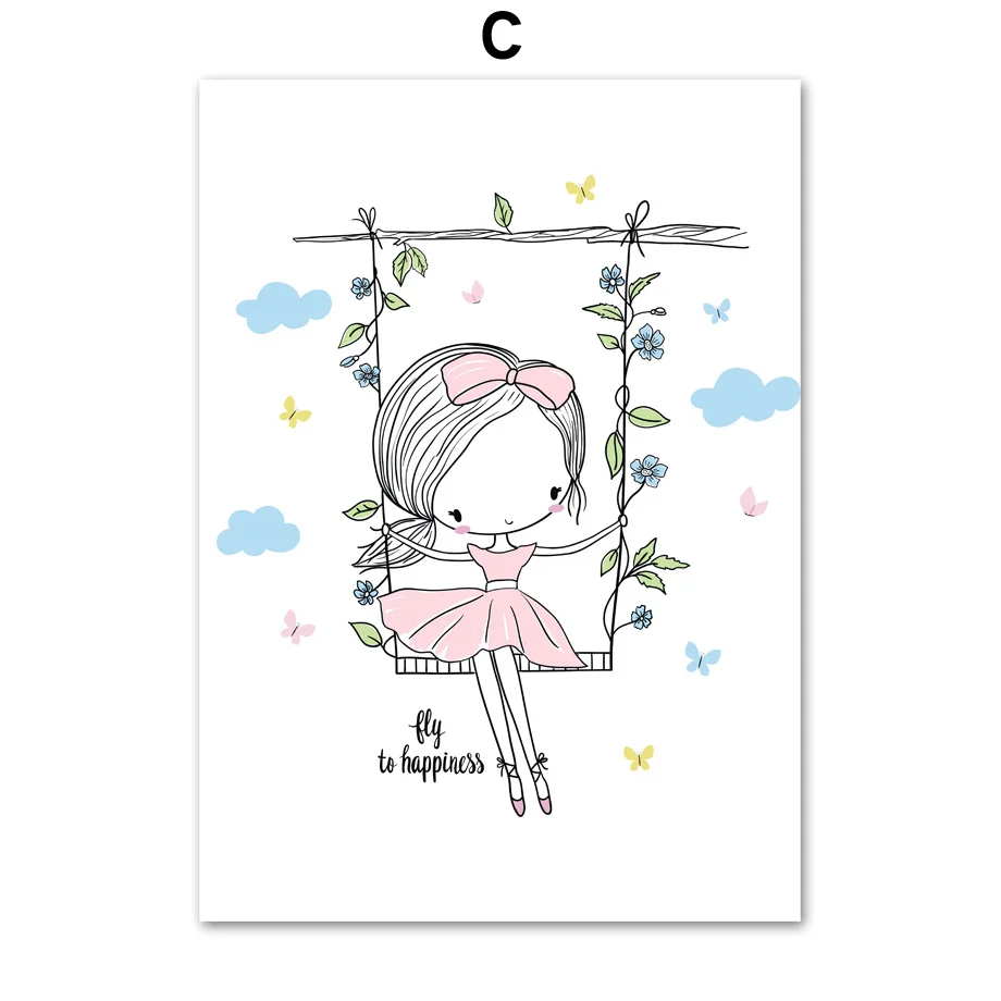 Cartoon-Pink-Princess-Girl-Nordic-Posters-And-Prints-Wall-Art-Canvas-Painting-Wall-Pictures-Kids-Baby (5)