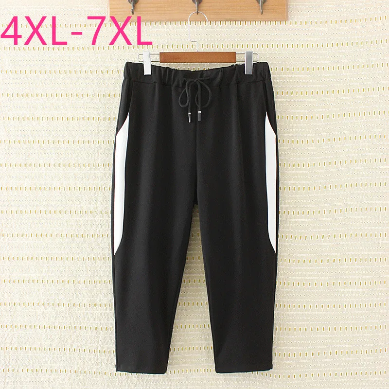 2020 new summer plus size capri pants for women large tight casual elastic stripe short sports pants black belt 4XL 5XL 6XL 7XL 2020 new summer plus size capri pants for women large tight casual elastic stripe short sports pants black belt 4XL 5XL 6XL 7XL