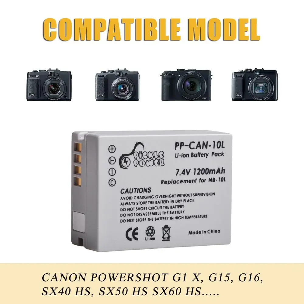3Pcs NB-10L NB 10L NB10L Camera Battery and Wall Charger for Canon