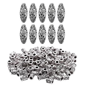 

130 Pcs Metal Silver Spacer Beads Hollow Flower Pattern Carved Oval Jewellery Making DIY Crafts, 120Pcs 4X6Mm & 10 Pcs 26X11Mm