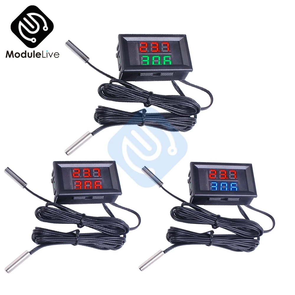 DC 4-28V 5V 12V 0.28 inch 0.28 " LED Display Dual Red Blue Green Digital Temperature Sensor Thermometer With NTC Probe Cable