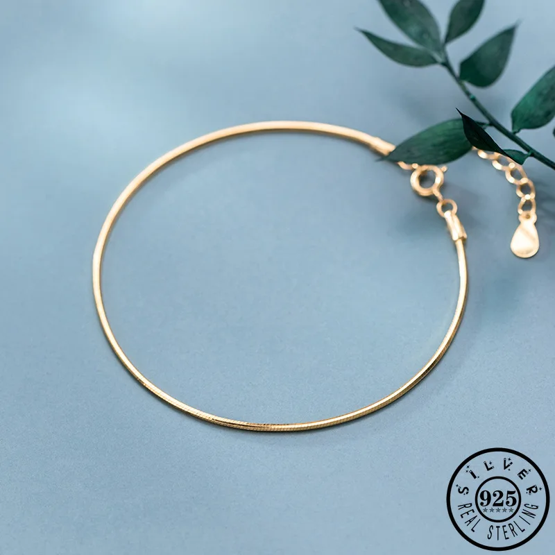 100% Girls 925 Sterling Silver Statement Charm Gold Color Plated Snake Chain Hand Bracelets Fine Jewelry for Women | Украшения и