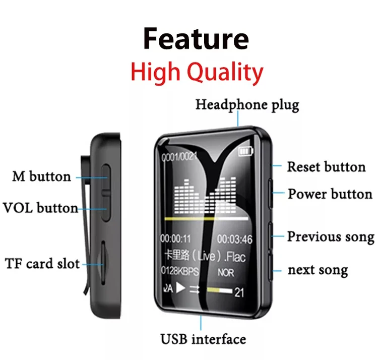 2022 NEW MP3 Player Bluetooth Full Screen Walkman Portable mp3 плееры 16GB Music Player Portable MP4 Video Player FM Recorder