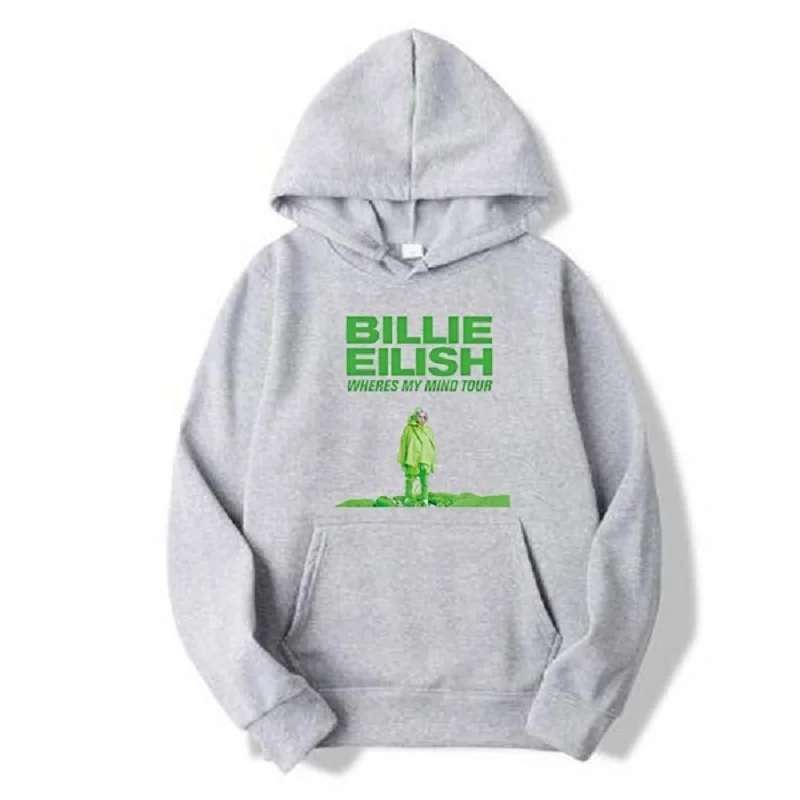 Billie Eilish Tour толстовки Топы пуловеры толстовки с капюшоном - Цвет: Серый
