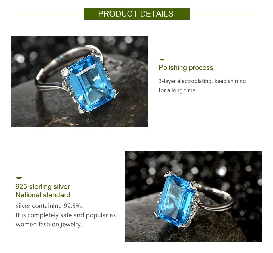 ZDADAN 925 Sterling Silber quadratischer Saphir-Ring für Damen, luxuriöser Hochzeitsschmuck, Party-Geschenk – Detail 2