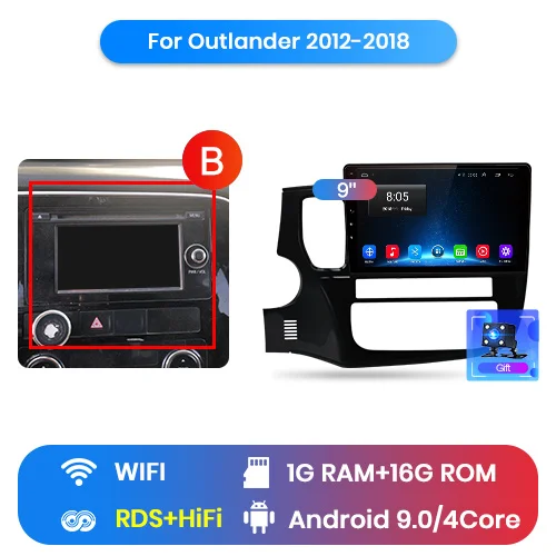 Junsun V1 Штатное Головное устройство For Mitsubishi Outlander xl 2012- GPS Android 9.0 aвтомагнитола магнитола автомагнитолы Андроид для Мицубиси Аутлендер 3 аксессуары штатная магнитола автомобильная мультимедиа - Цвет: WIFI (1GB 16GB) B