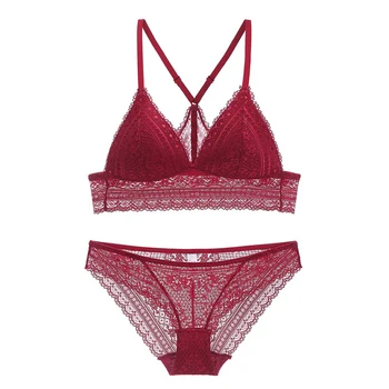 

Lace Y-line Straps Backless Bra and Panties Set Underwear Thin Cup Wireless Triangle Bra for Girls Women Lingerie White Black