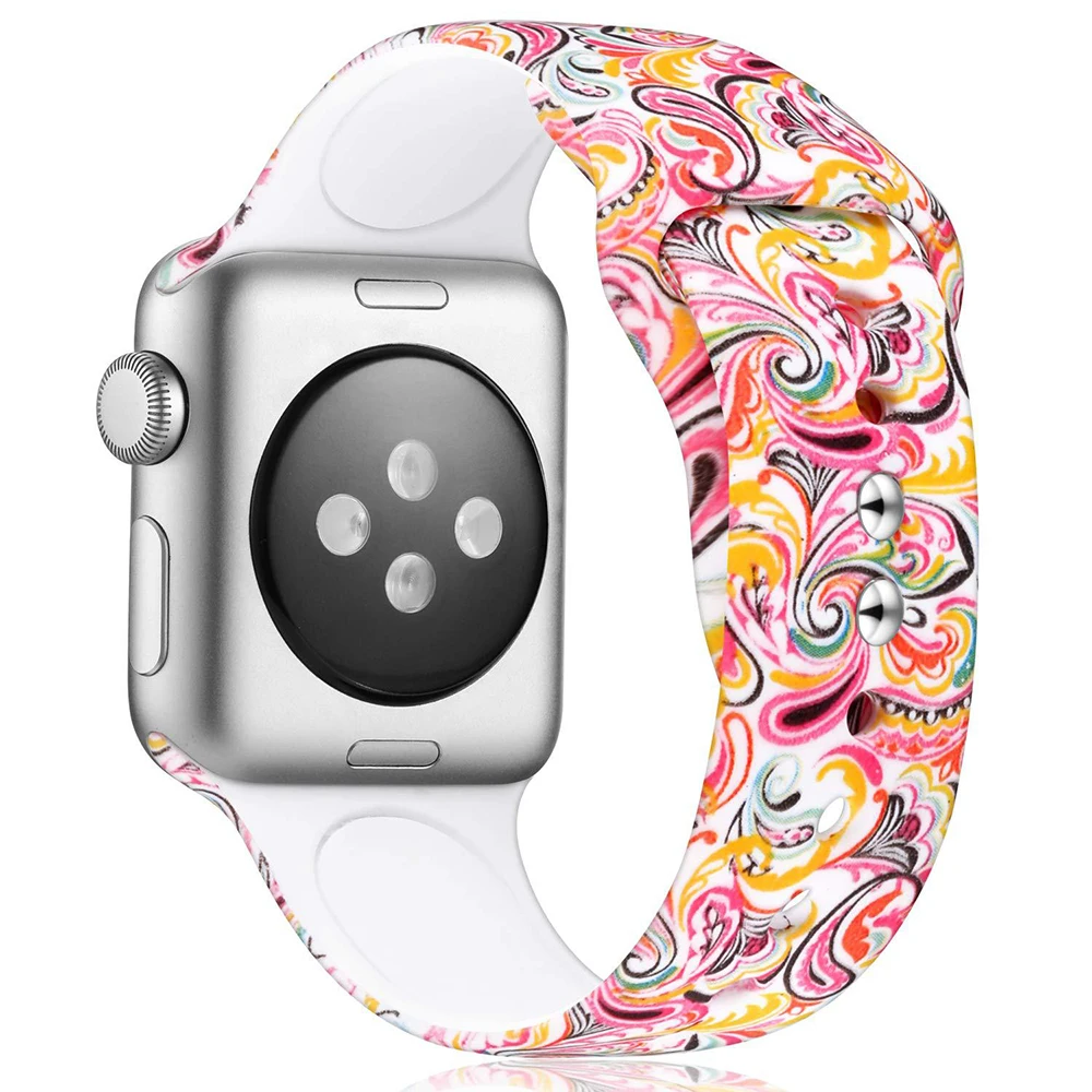 2 ALPQ для Apple Watch 5 4 ремешок 38 42 мм 40 мм 44 мм мягкий силиконовый Леопардовый цветочный узор печатный ремешок для iWatch Series 3 2 1 - Цвет ремешка: 2