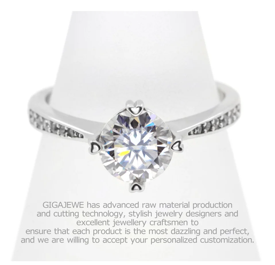 GIGAJEWE Moissanite кольцо 1.0ct VVS1 круглой огранки F цвет Лаборатория алмаз 925 серебряные ювелирные изделия символ любви женщина подружка Ухаживание подарок