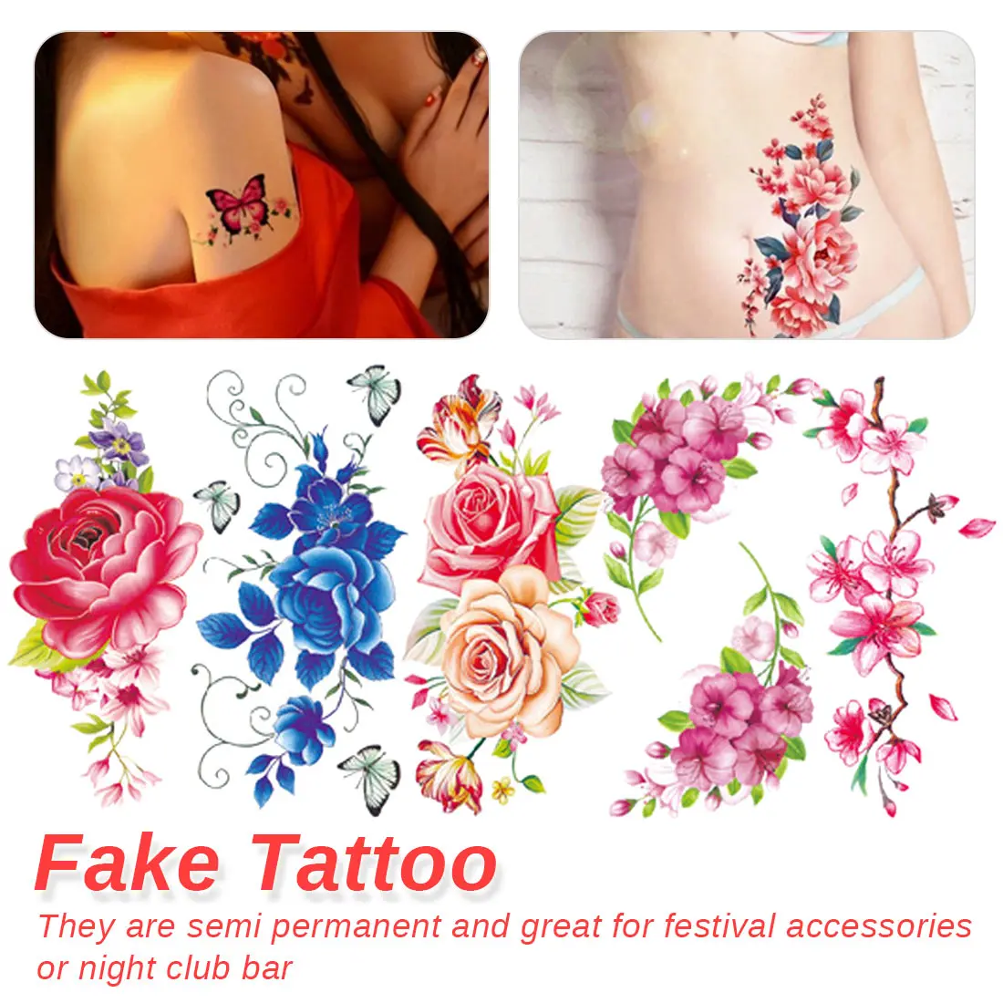 

Purple Rose Jewelry Water Transfer Tattoo Stickers Women Body Chest Art Temporary Tattoo Girl Waist Bracelet Flash Flower