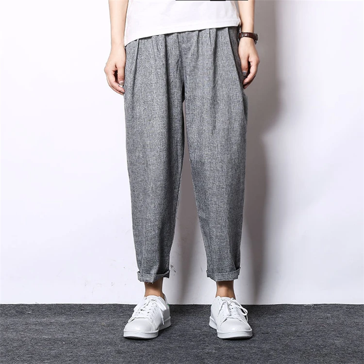grey blue MRMT, брендовые свободные мужские брюки, льняные, повседневные, девять точек, штаны для мужчин, хлопок, лен, шаровары, штаны, брюки - Цвет: grey blue
