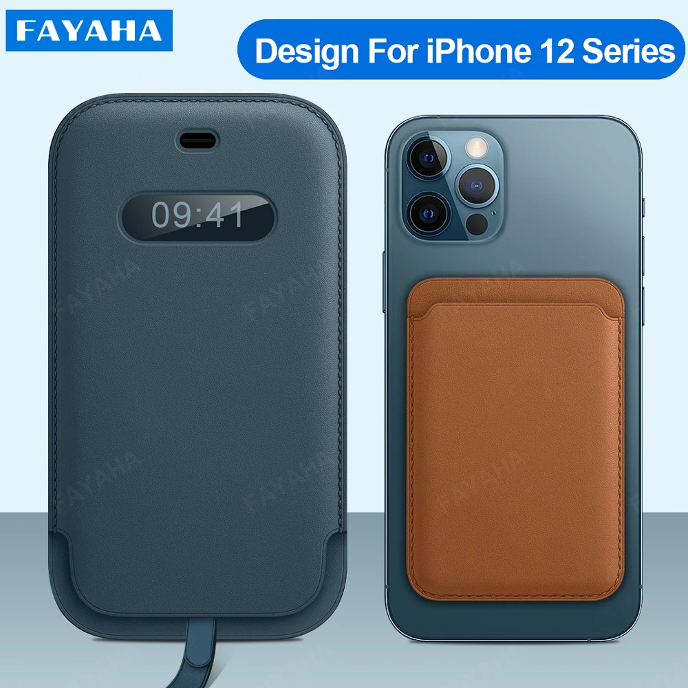

For iPhone 12 Pro Max 12 Mini Case Leather Sleeve Case Mag Magnetic Safe Genuine Leather Card Package Mobile iPhone Cover