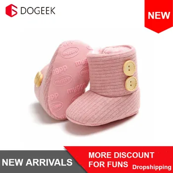 Chaud bébé bottes d'hiver filles semelle souple berceau chaussures bouton coton chaussures plates bottes tricoté solide boutons enfant en bas âge chaussures garçons Grils