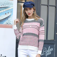 Casual Round Neck Women Sweater Autumn Winter Knitted Pullover Lantern Sleeve Loose Striped Knitwear Female Jumper Pull Femme Casual Round Neck Women Sweater Autumn Winter Knitted Pullover Lantern Sleeve Loose Striped Knitwear Female Jumper Pull Femme