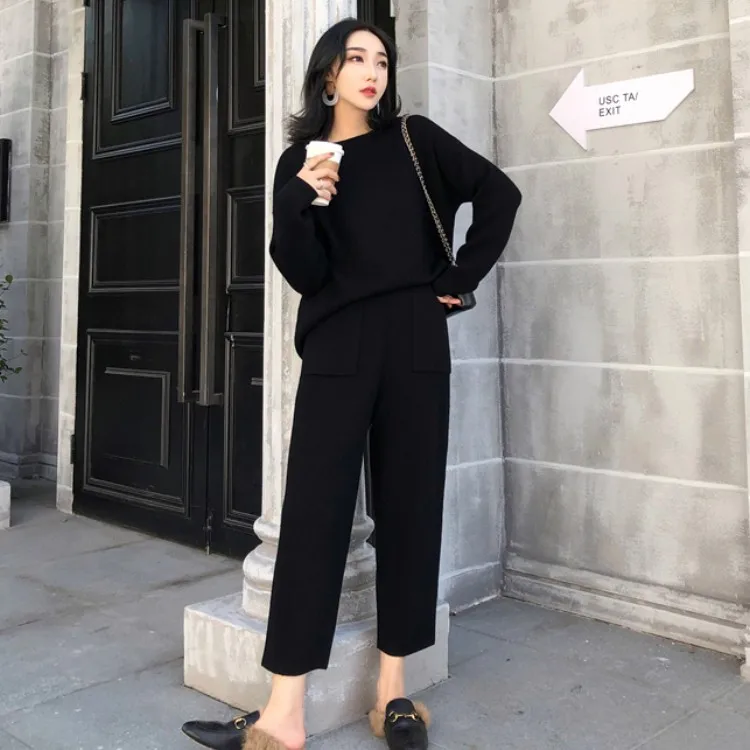 Женский вязаный спортивный костюм из 2 предметов толстый теплый свободный свитер