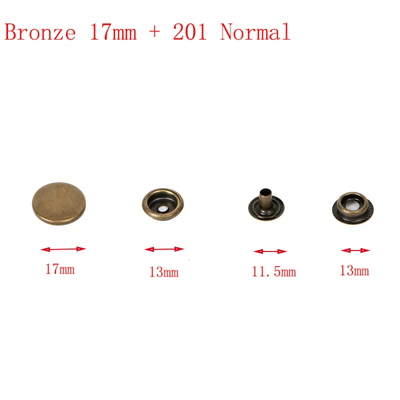 Bronze 17mm 201 50 компл./упак. латунь Пресс шпильки пришивания пуговиц застежки-кнопки для шитья кожи ремесла одежды сумки ручной работы DIY 15 мм/17 мм 201 - Цвет: Bronze 17mm 201