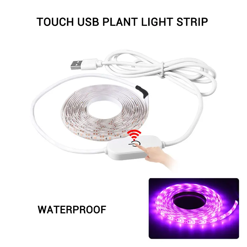 IP65 Waterproof Светодиодный светильник с сенсором USB, светодиодный светильник для выращивания растений, полный спектр цветов, фито-лампы для выращивания теплиц, гидропоники - Испускаемый цвет: IP65 Waterproof