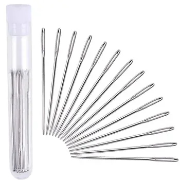 

30pcs 5.2 cm Large-Eye Stitching Needles Hand Sewing Needles for Leather Projects with Clear Bottle