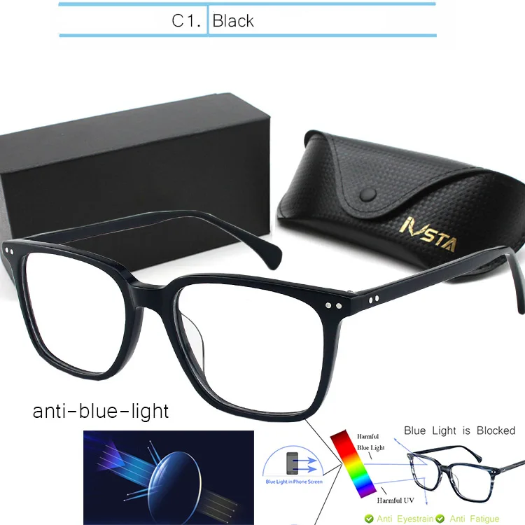 Black-anti blue rays IVSTA квадратные очки с диоптриями компьютер мужские оправы acetate OV 5031» Джонни Деппом с защитой от синего света NDG Близорукость Оптические очки - Цвет оправы: Black-anti blue rays