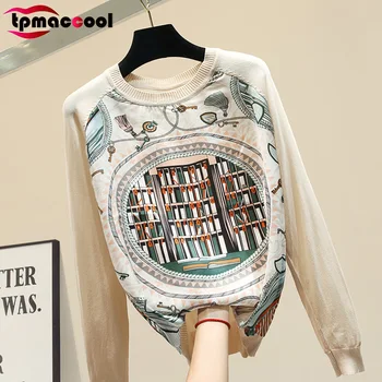 

Tpmacool luxury designer women HIGH END New Style thin Knitted Sweater Cool Printing Early spring Women's Sweater jumper S-L