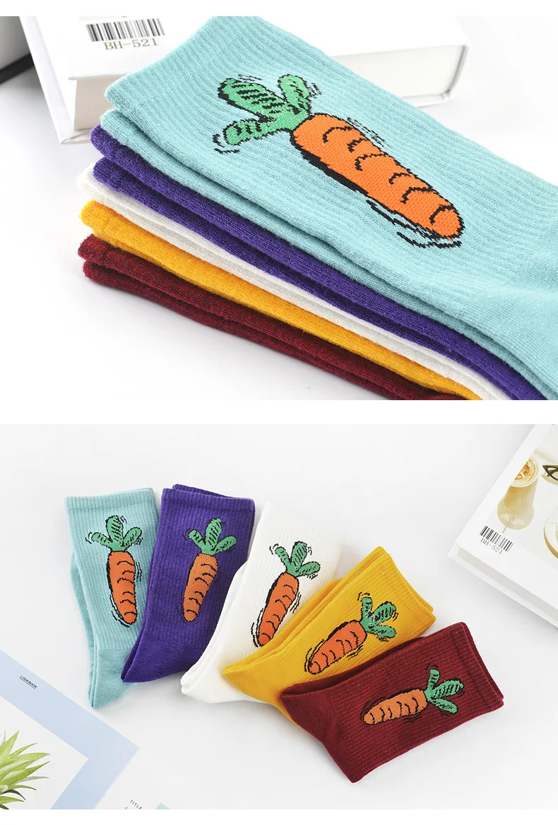 5 шт., носки для женщин, harajuku, зимние толстые Носки с рисунком морковки, Хлопковые женские повседневные носки, женские носки унисекс, meias 35-43