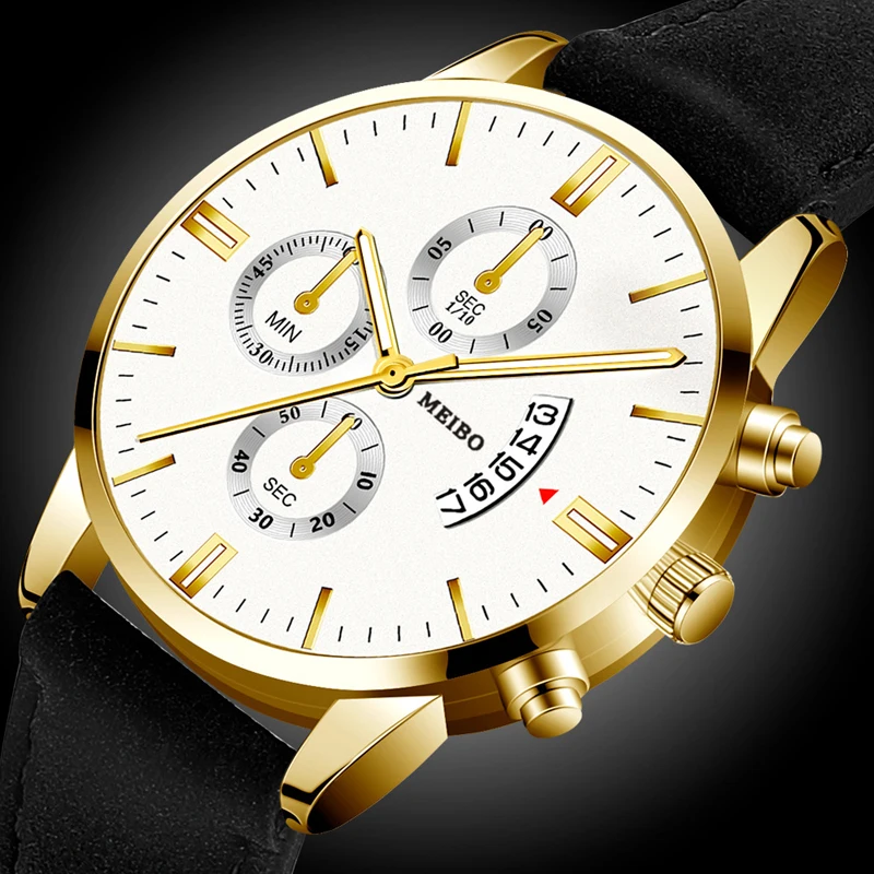 Мужские деловые часы с золотым кожаным ремешком, мужские наручные часы, мужские часы с датой, мужской подарок, Reloj Hombre
