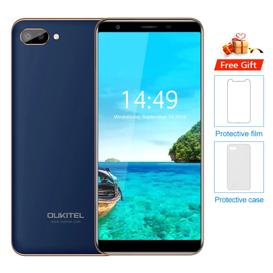 Oukitel C11 5," HD 18:9 Android 8,1 1 ГБ ОЗУ 8 Гб ПЗУ смартфон MTK6580A четырехъядерный 5MP+ 2MP/2MP 3400 мАч 3g мобильный телефон - Цвет: Blue