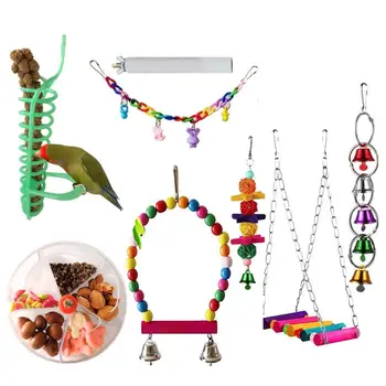 

8Pcs Bird Chewing Foraging Toys Wooden Perch Swing Parrot Training Food Feeder T8WE New