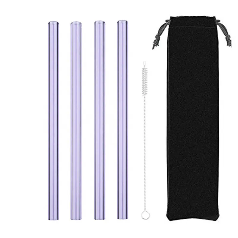 4pcs purple bag 4 шт стеклянная соломинки многократного использования питьевая стеклянная трубка экологически чистая с чистящей щеткой события партия поддерживает поставки - Цвет: 4pcs purple bag