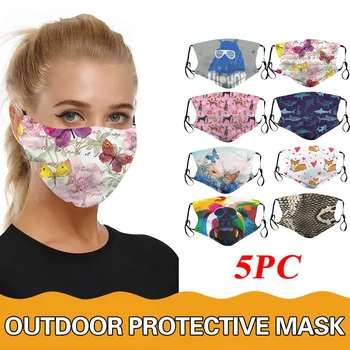 

5PC face mask Cotton protective mask Fashion Printing Dustproof Windproof Fog Haze PM2.5 Can Put Filter Masks Drop shipping CSV