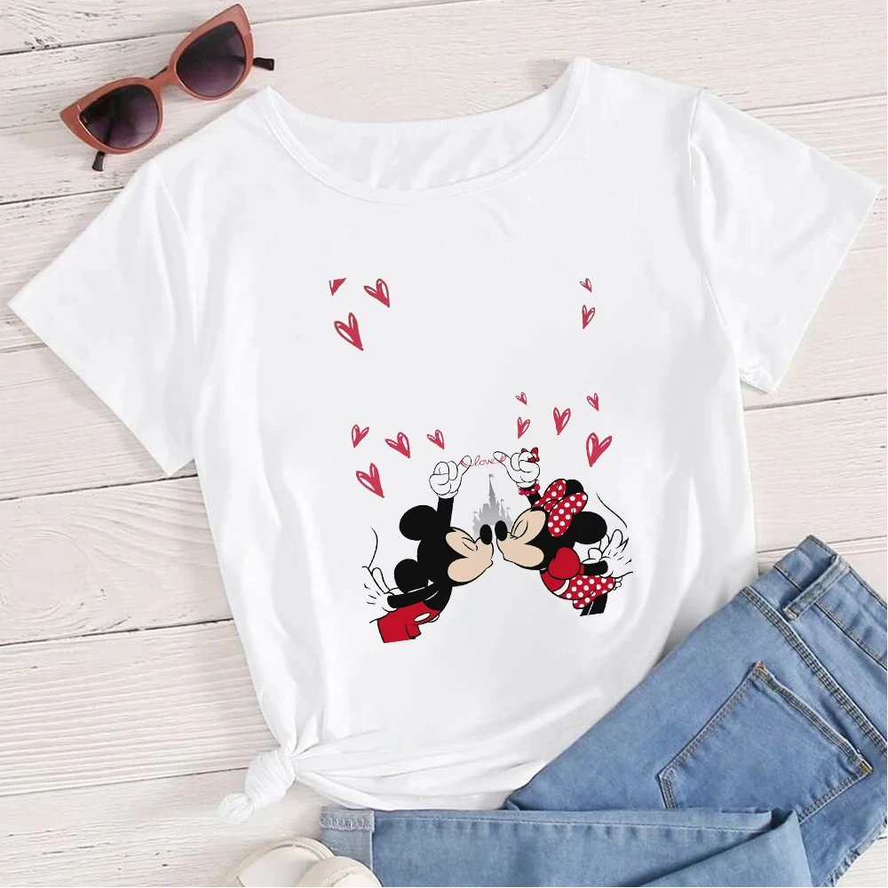 Women's Clothing Summer 2022 Mickey Minnie Mouse Disney Short Sleeve T-shirts for Girls Funny Fashion Streetwear Woman Shirt