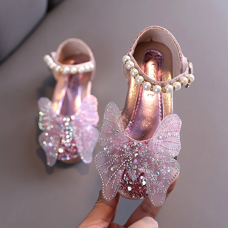Zapatos de fiesta de princesa para niñas pequeñas, zapatos de boda para bebés y niños pequeños con lazo de primavera, B207, novedad de 2021
