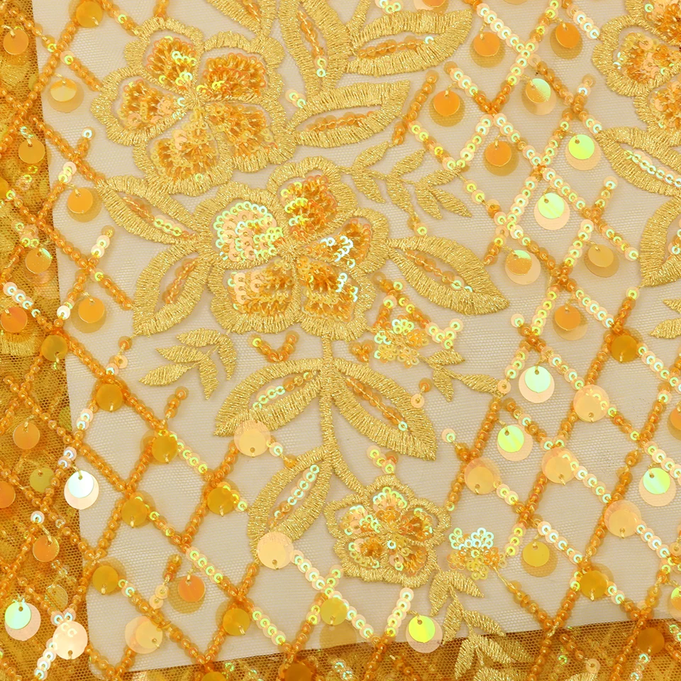 NIAI African Net Lace Sequins Fabric Embroiderd High Quality French Lace Fabric Nigerian Lace Fabrics For Wedding XY3002B-5