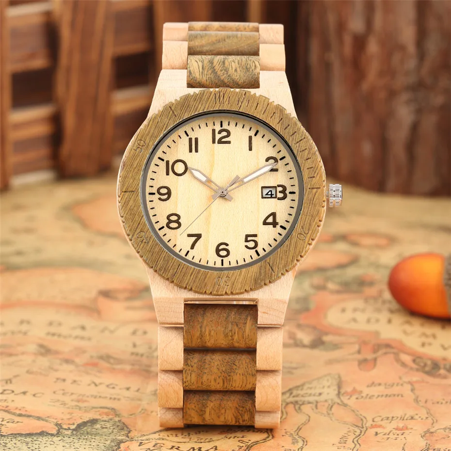 Reloj Masculino полностью деревянные мужские часы арабские часы с календарем дисплей мужские кварцевые Move Мужские t модные часы из натурального дерева браслет-часы