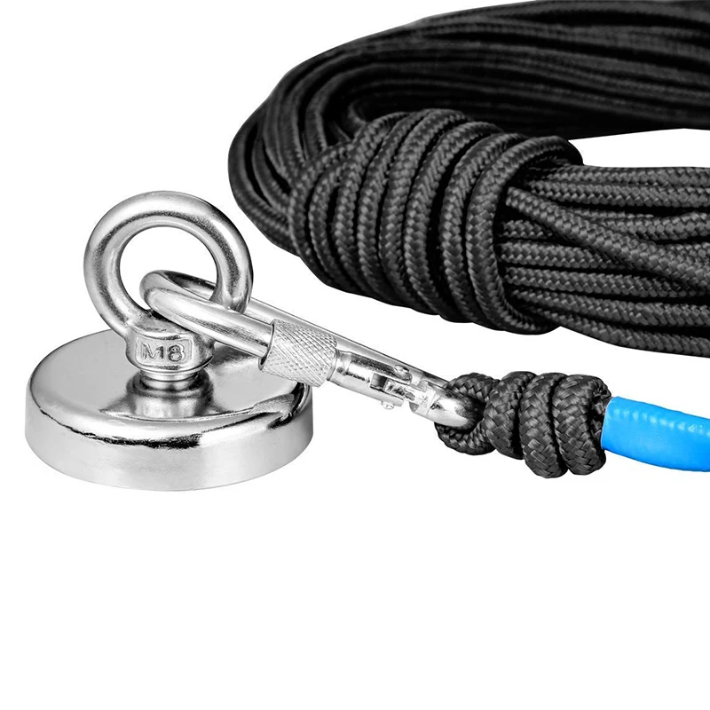 Fishing Magnet Rope 20 Meters, Heavy Rope with Safe Lock,Diameter 8Mm Nylon Rope Safe and Durable Black