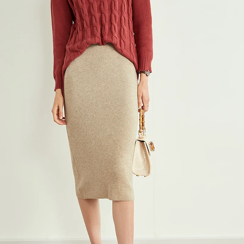 

Knitted Skirt Women's Mid-length Skirt 2019 Autumn And Winter New Style High-waisted Yarn Step Skirt