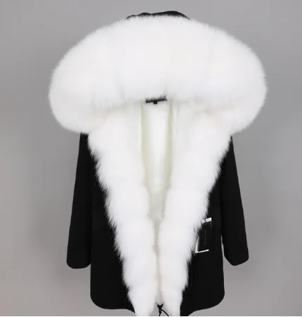 Пальто из натурального меха зимняя теплая женская одежда тонкая длинная парка с воротником из лисьего меха съемное плотное пальто с подкладкой зимняя куртка - Цвет: 2