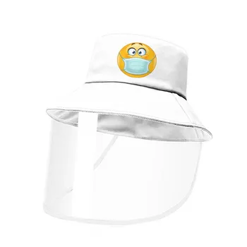 

Protective Adults White Bucket Hat With Face Shield Funny Expression Pattern Teenagers Fisherman Hats Custom Girls/boys Czapka