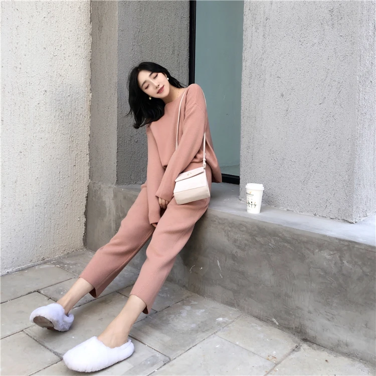 Women Outfits Cashmere Sweater Two Piece Sets Tracksuit Autumn Winter Fashion Sweatsuits Sport Suit Female Knit Pant Set