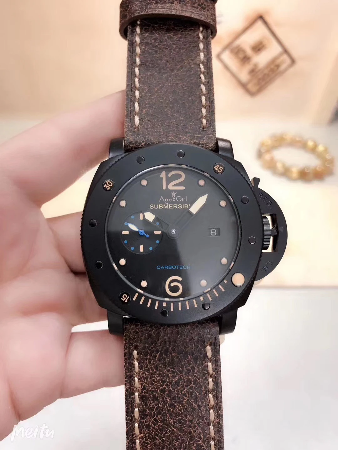 

Luxury Brand New Men Automatic Mechanical Sapphire 316L Stainless Steel Carbotech Black Cow Leather Watch Luminous Blue Dial AAA