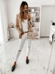 2021 moda blazer jaqueta feminina outono casual gola entalhada manga longa trabalho terno senhora do escritório blazers sólidos jaquetas mais tamanho