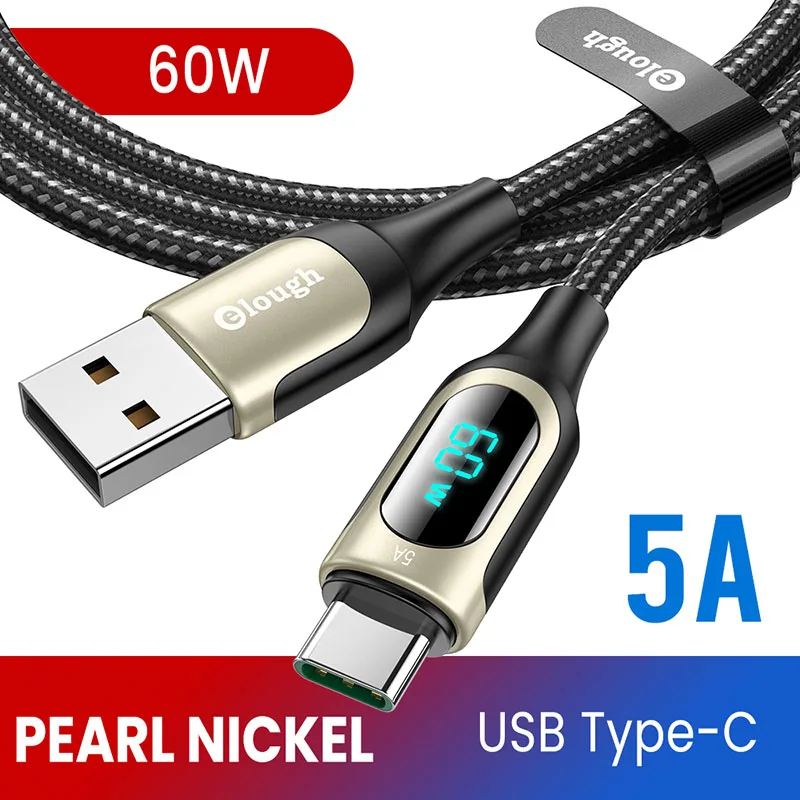 Elough LED 100W USB C To USB Type C Cable PD Quick Charge 4.0 Type-C Cable For Xiaomi POCO X3 Huawei Samsung Phone Charging Cord iphone cable Cables