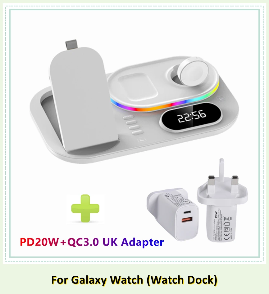 2022 RGB Wireless Charger Dock Qi 4 in 1 Charging Station Compatible with Apple Airpods iPhone 12 13 Samsung S21 Galaxy Watch 