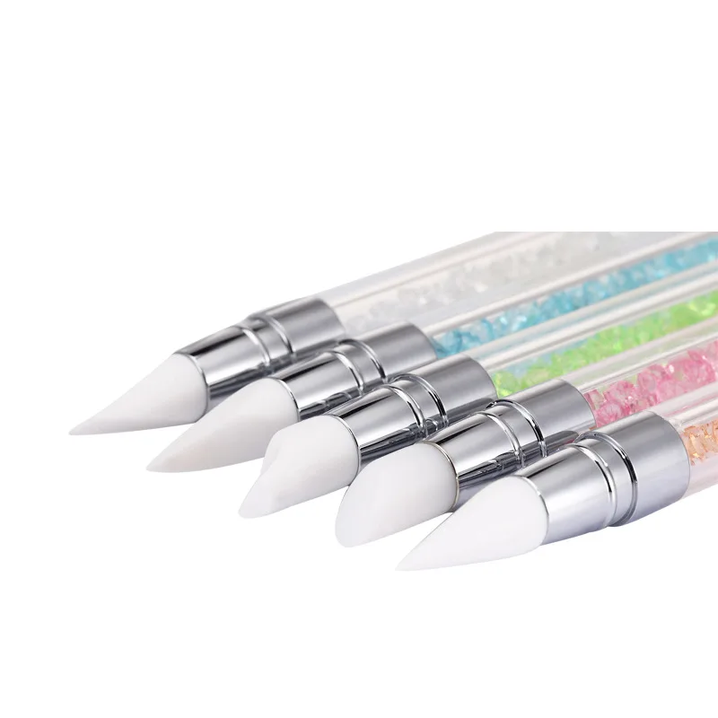 5Pc Nail Silicone Paint Pen Nail Carving Brush Pen Acrylic Rhinestones Handle Emboss 2 Use-Ways Pen Dotting Salon Manicure Tools