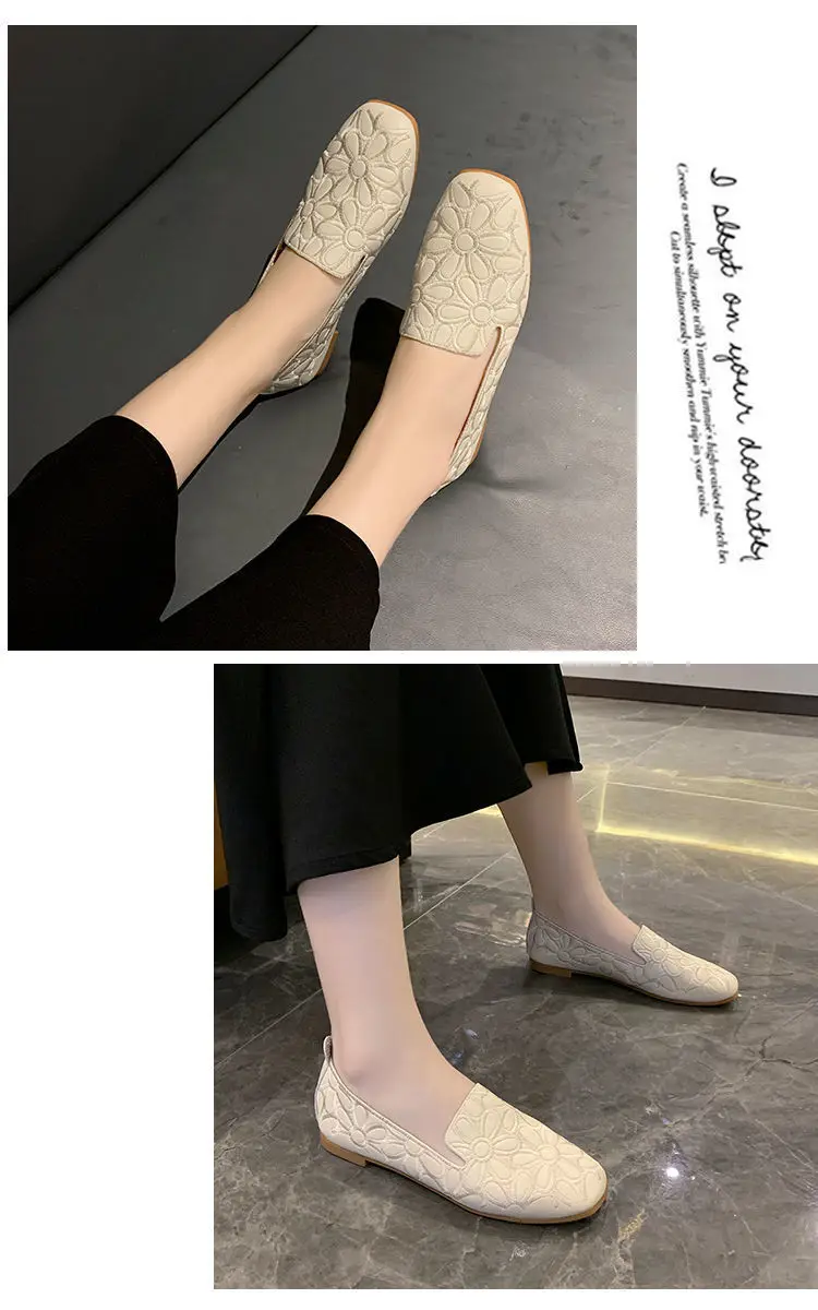 Top Quality Women's Hollow Ballet Flats Yellow Emboridery Designer Shoes for Women 2022 Summer Square Toe Soft Leather Moccasins tesco shoes women's flats	